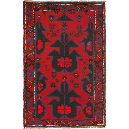 Baluchi Rug Handmade Red Floral 2x4 ft