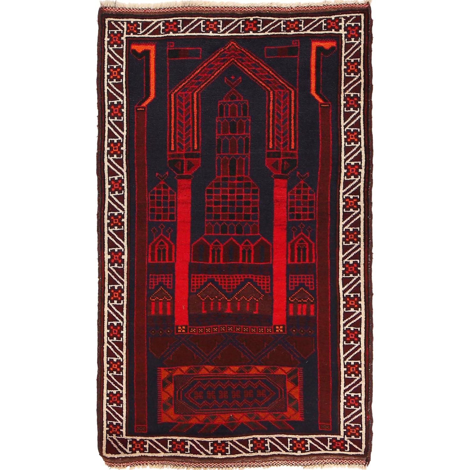 Baluchi Rug Handmade Multi Prayer Design 3x5 ft
