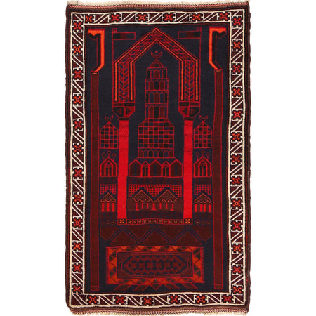 Baluchi Rug Handmade Multi Prayer Design 3x5 ft