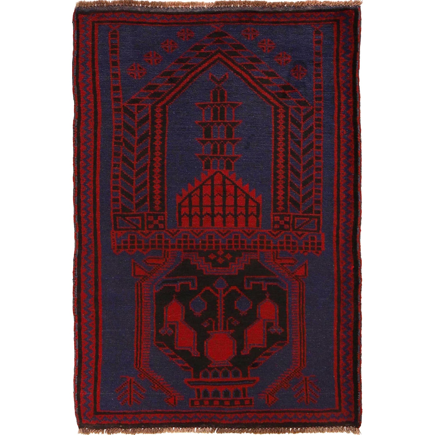 Baluchi Rug Handmade Blue Prayer Design 3x5 ft