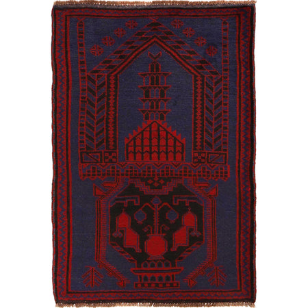 Baluchi Rug Handmade Blue Prayer Design 3x5 ft
