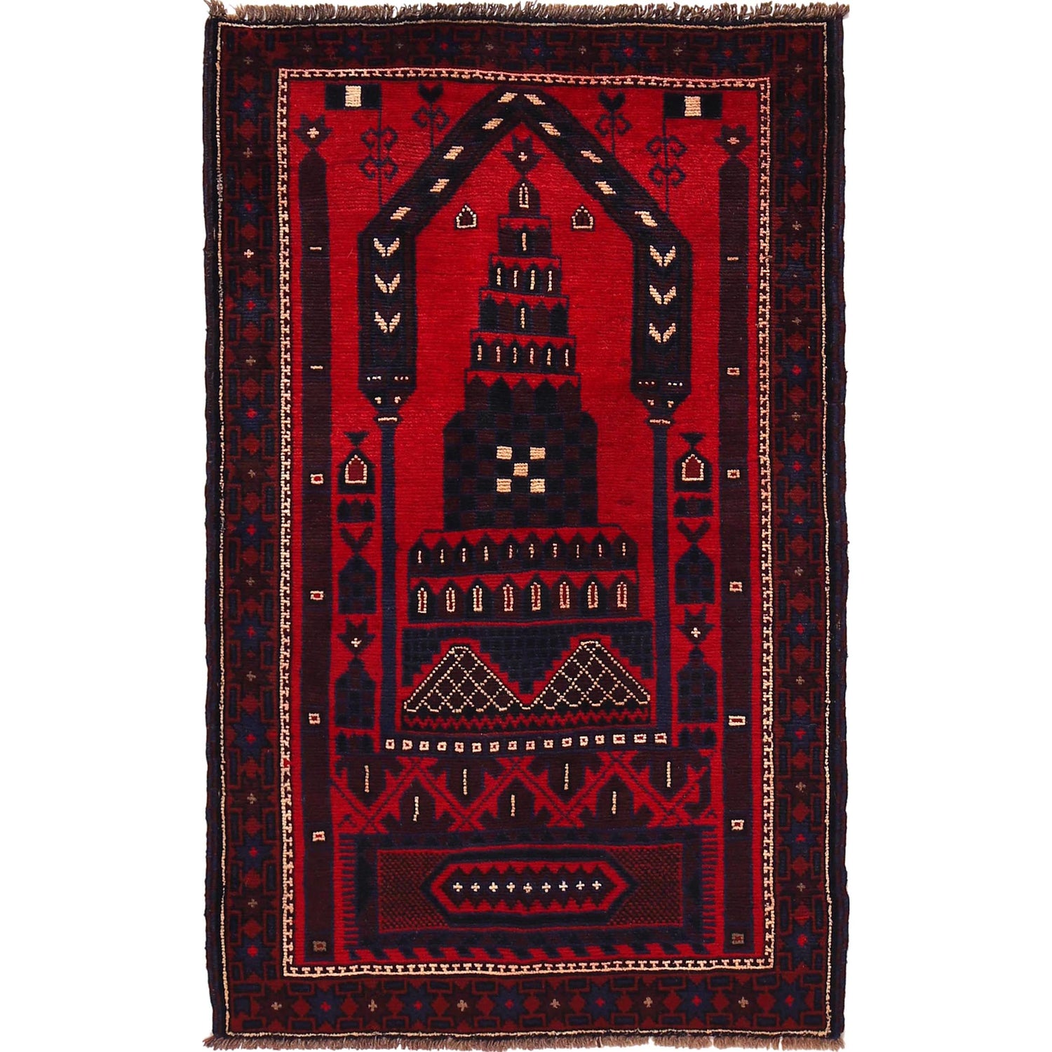Baluchi Rug Handmade Red Prayer Design 3x5 ft