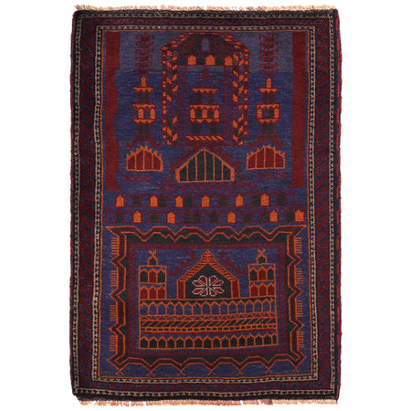 Baluchi Rug Handmade Blue Prayer Design 3x5 ft