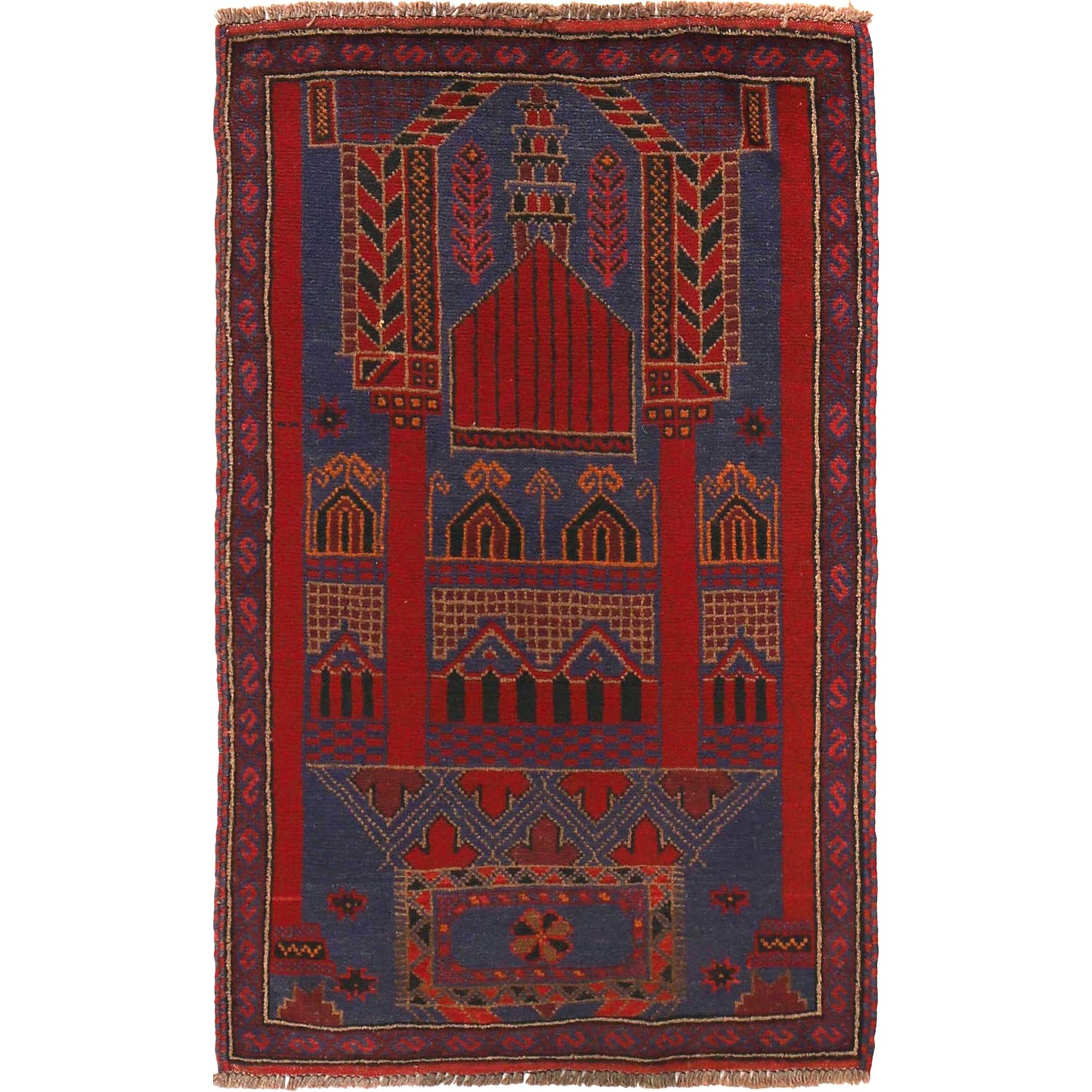 Baluchi Rug Handmade Blue Prayer Design 3x5 ft