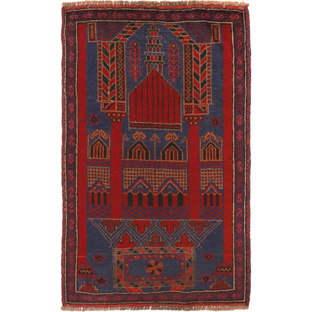 Baluchi Rug Handmade Blue Prayer Design 3x5 ft