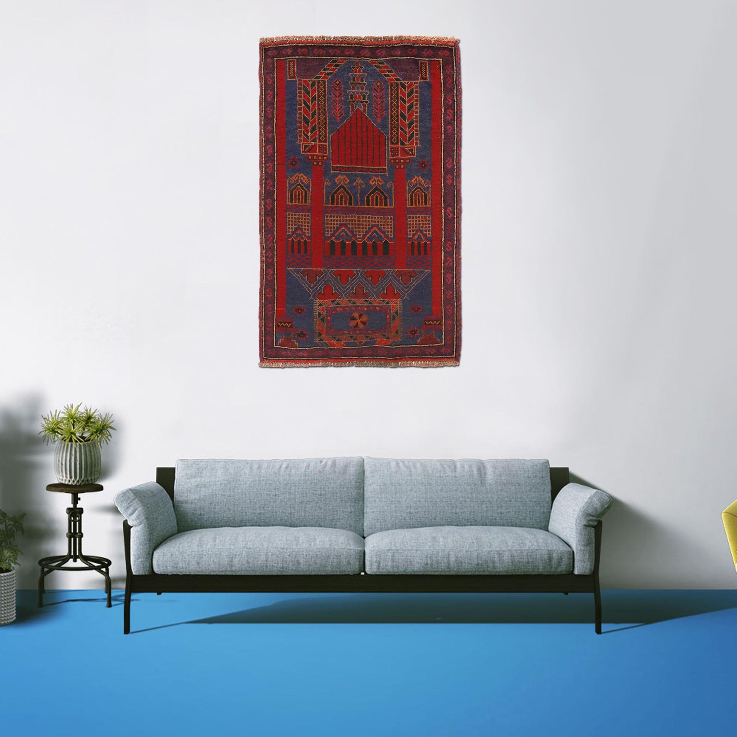 Baluchi Rug Handmade Blue Prayer Design 3x5 ft