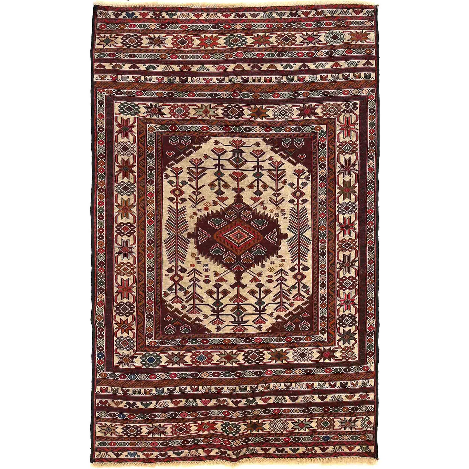 Maliki Kilim Area Rug Handmade Multi Floral 4x6 ft