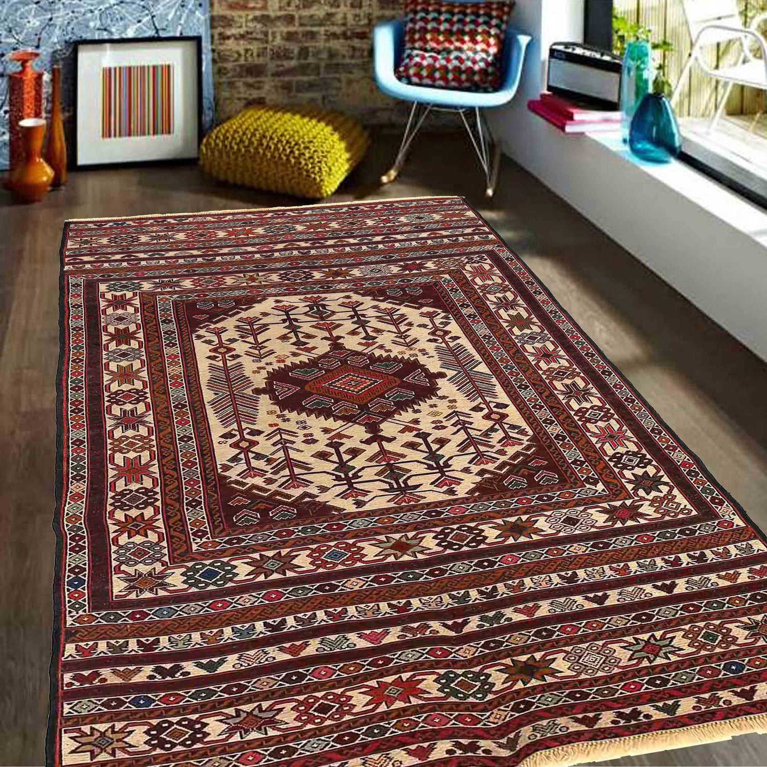 Maliki Kilim Area Rug Handmade Multi Floral 4x6 ft