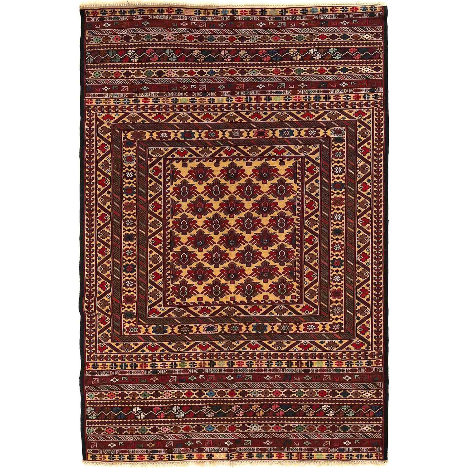 Maliki Kilim Area Rug Handmade Multi Floral 4x6 ft