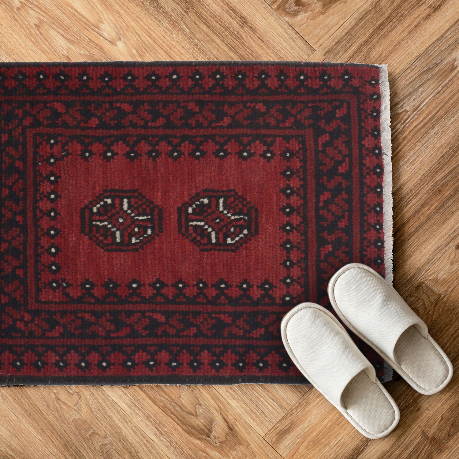Handmade Wool Doormat Red Floral