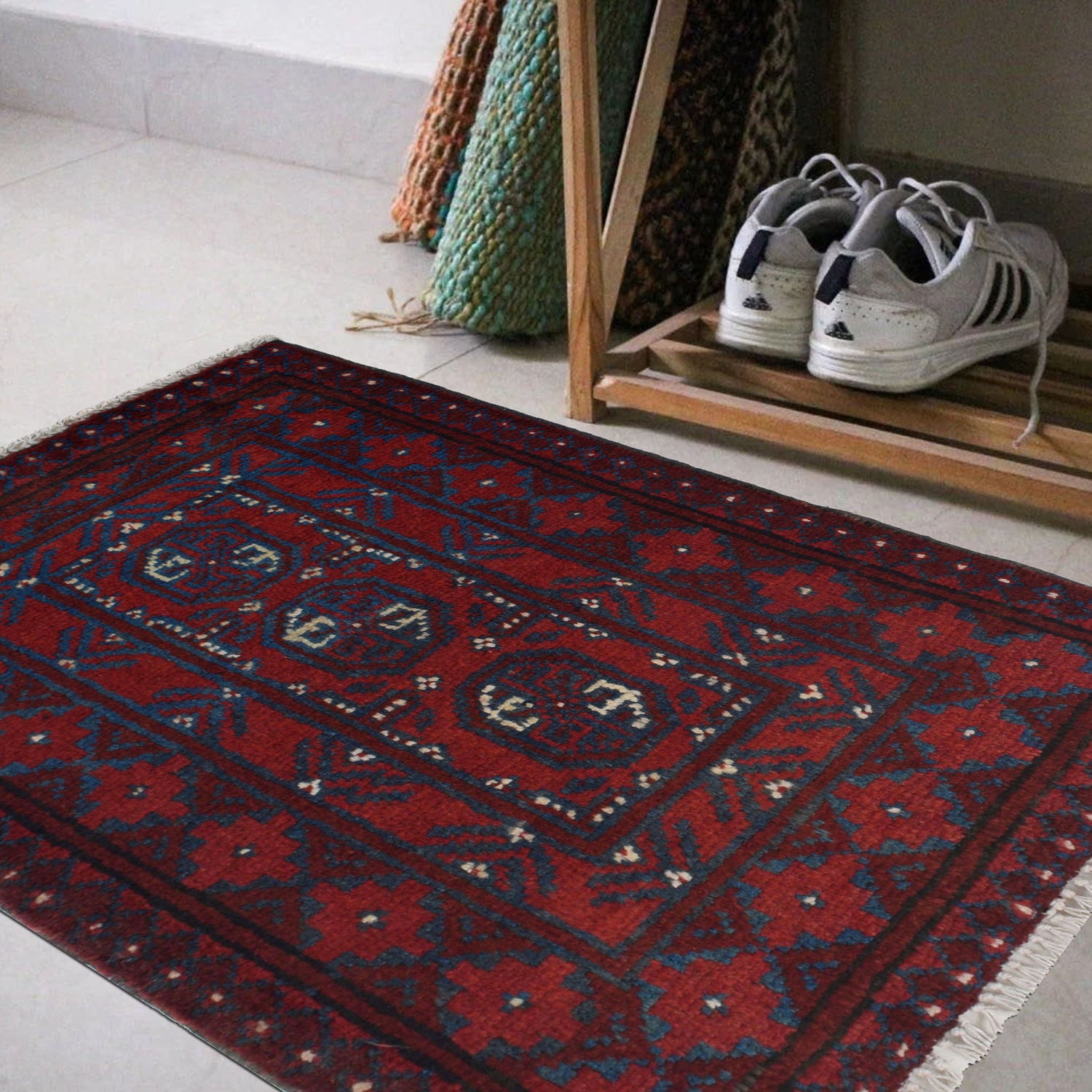 Handmade Wool Doormat Red Floral