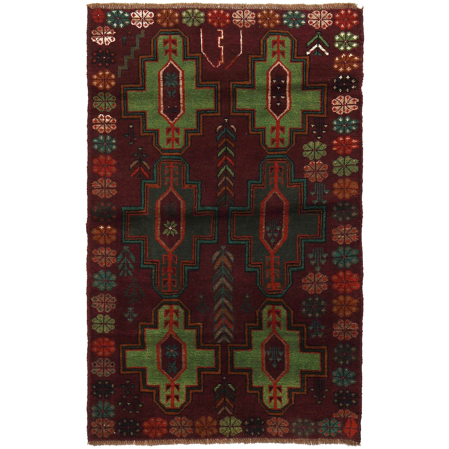 Baluchi Rug Handmade Dark Purple Floral 4x6 ft