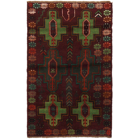 Baluchi Rug Handmade Dark Purple Floral 4x6 ft