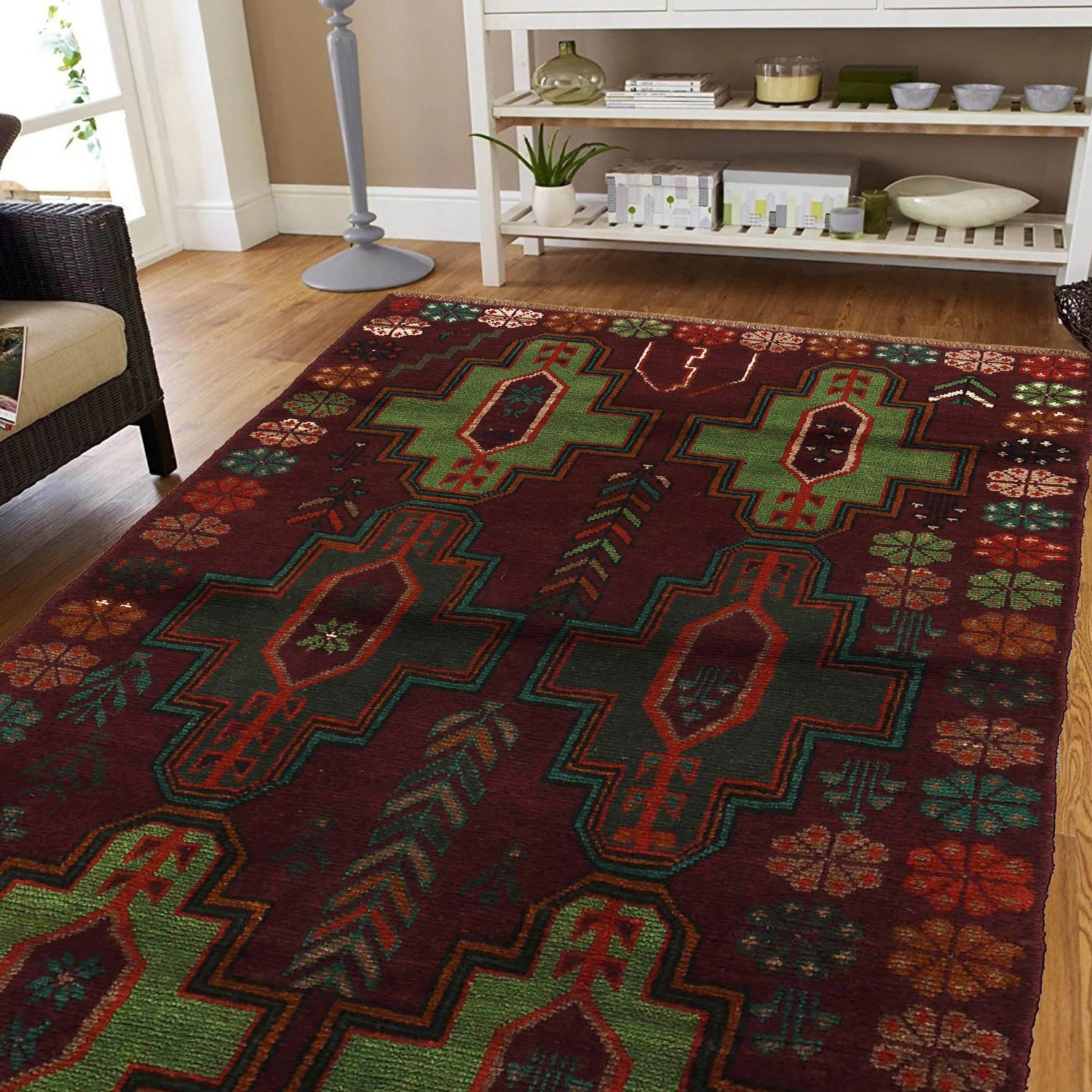 Baluchi Rug Handmade Dark Purple Floral 4x6 ft