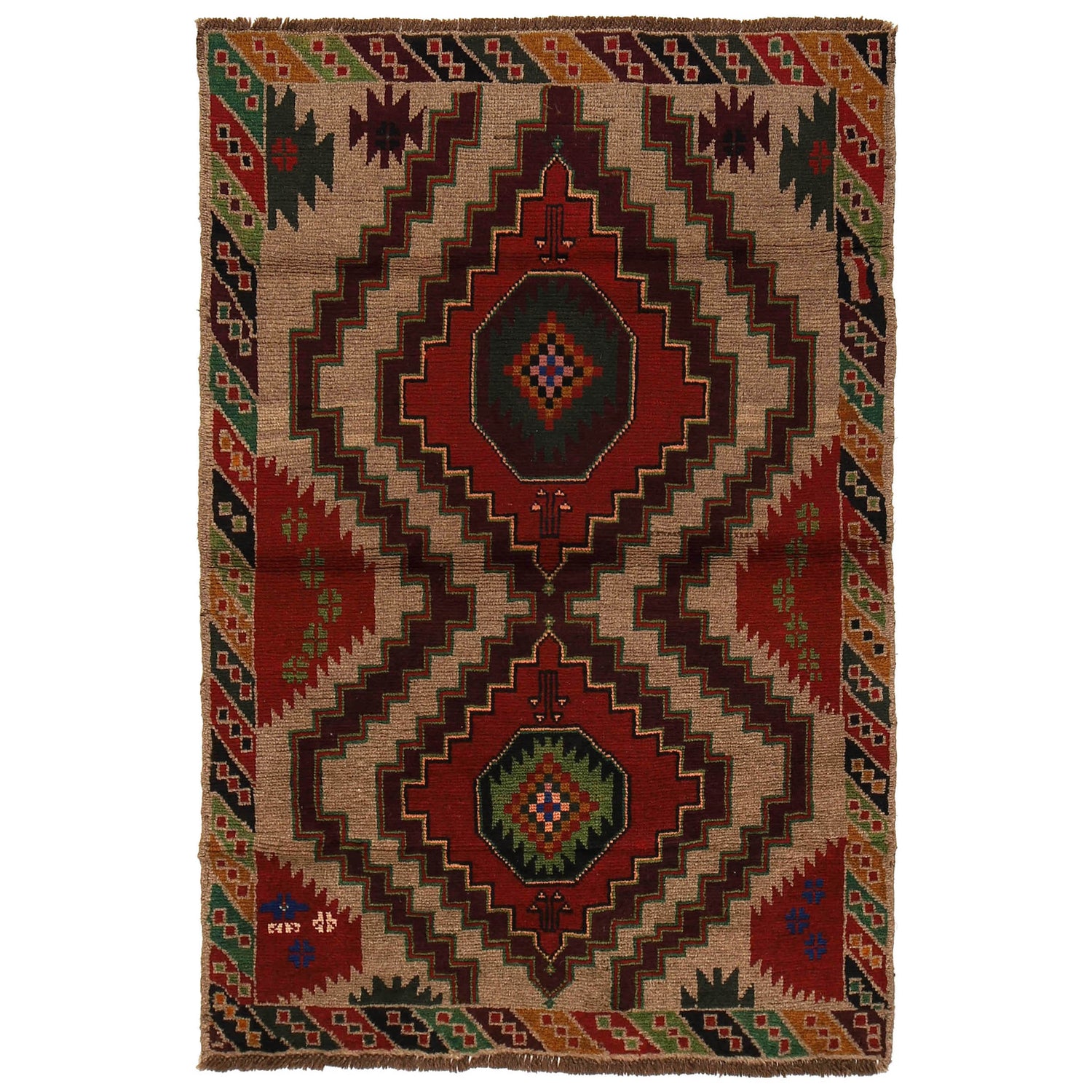 Baluchi Rug Handmade Beige Floral 4x6 ft
