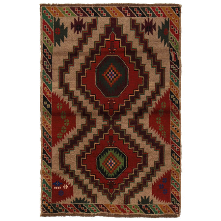 Baluchi Rug Handmade Beige Floral 4x6 ft