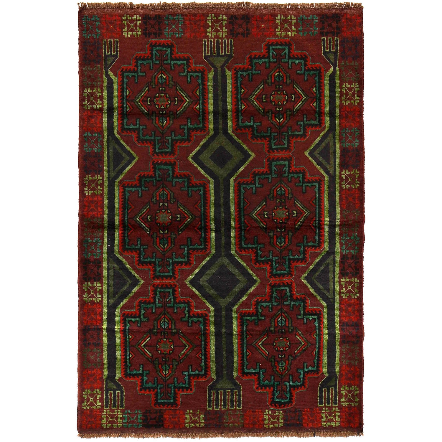 Baluchi Rug Handmade Red Floral 4x6 ft