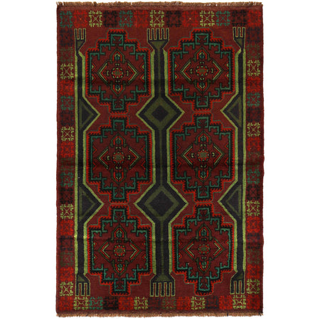Baluchi Rug Handmade Red Floral 4x6 ft