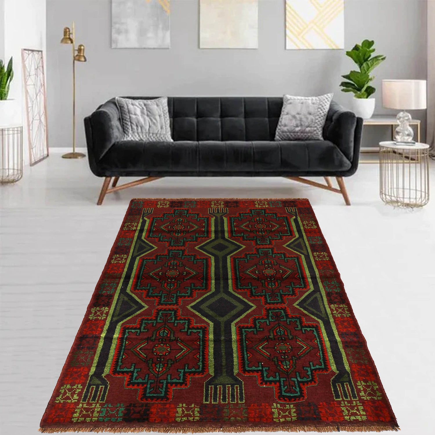 Baluchi Rug Handmade Red Floral 4x6 ft