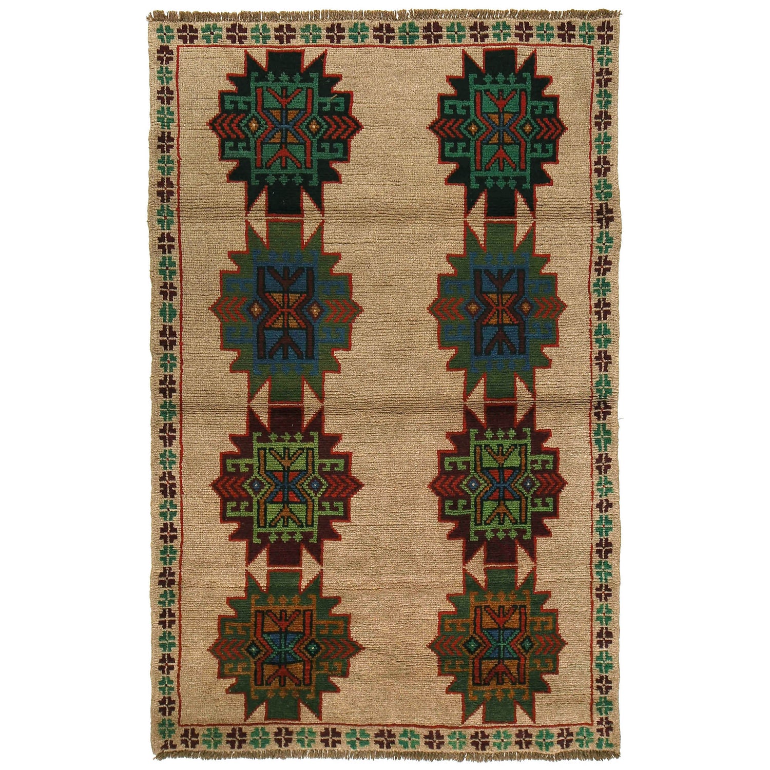 Baluchi Rug Handmade Tan Floral 4x6 ft