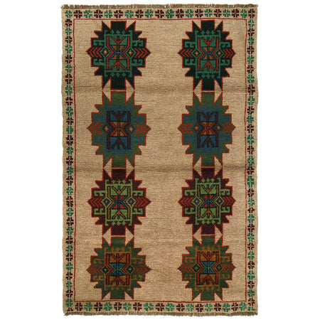 Baluchi Rug Handmade Tan Floral 4x6 ft