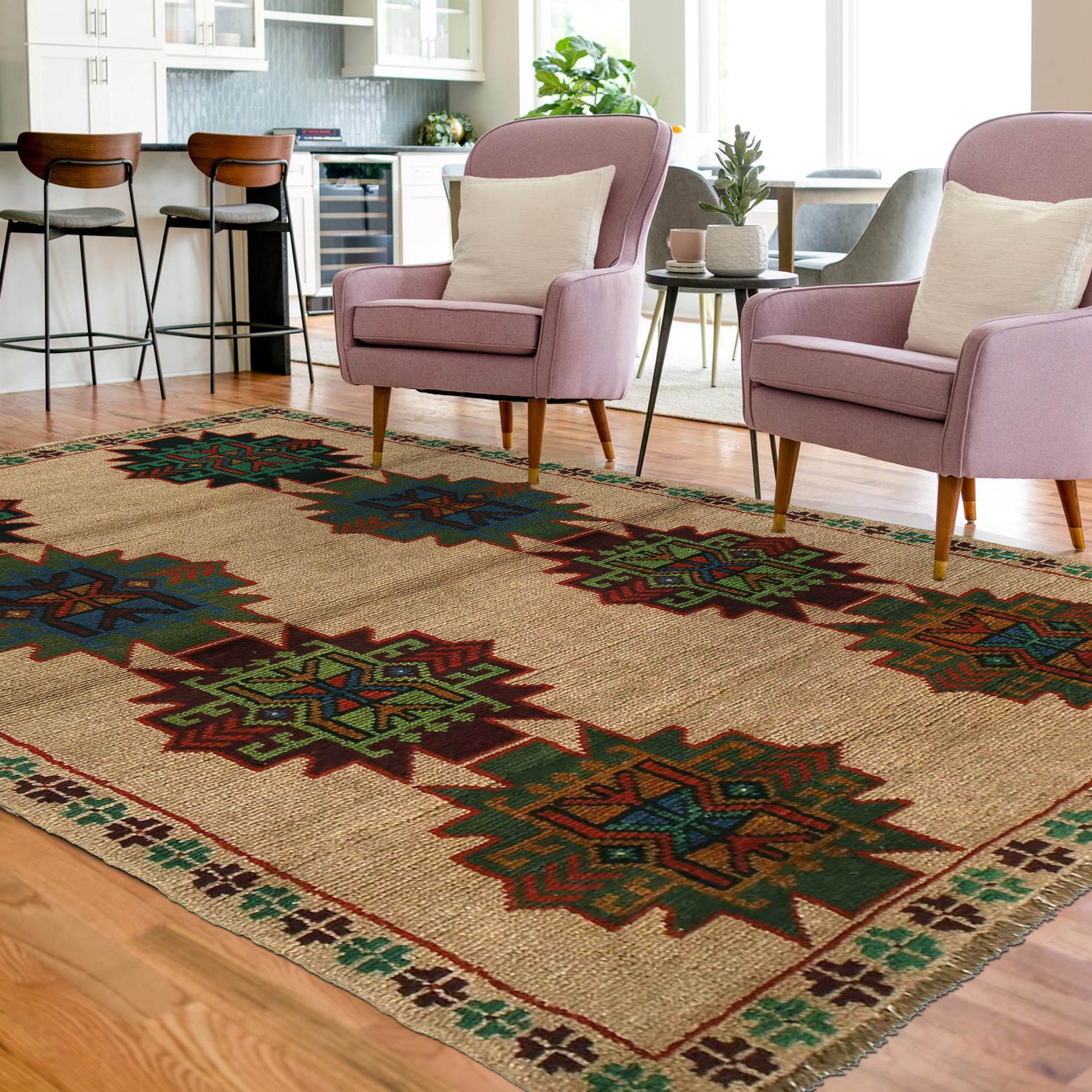 Baluchi Rug Handmade Tan Floral 4x6 ft