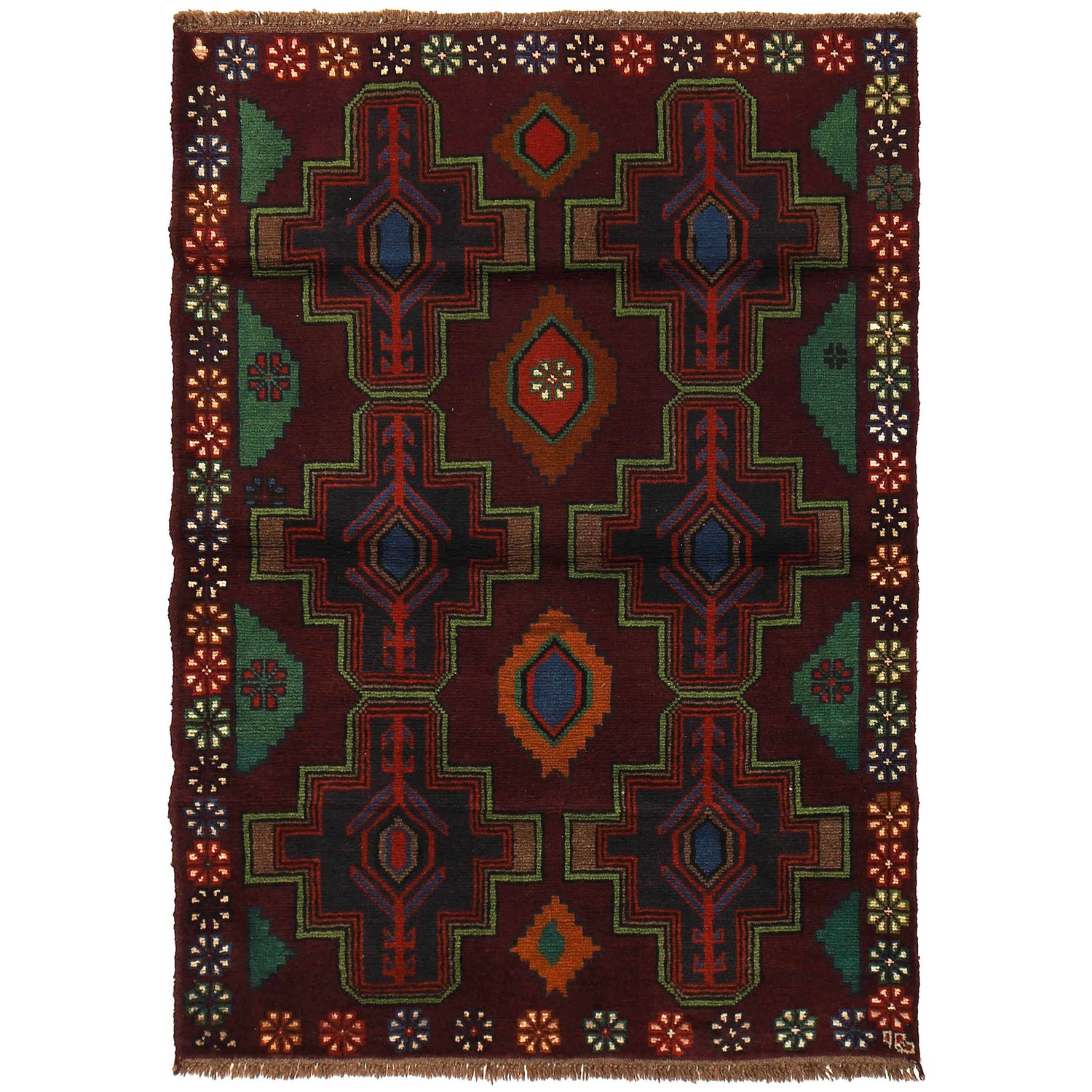 Baluchi Rug Handmade Dark Purple Floral 4x6 ft