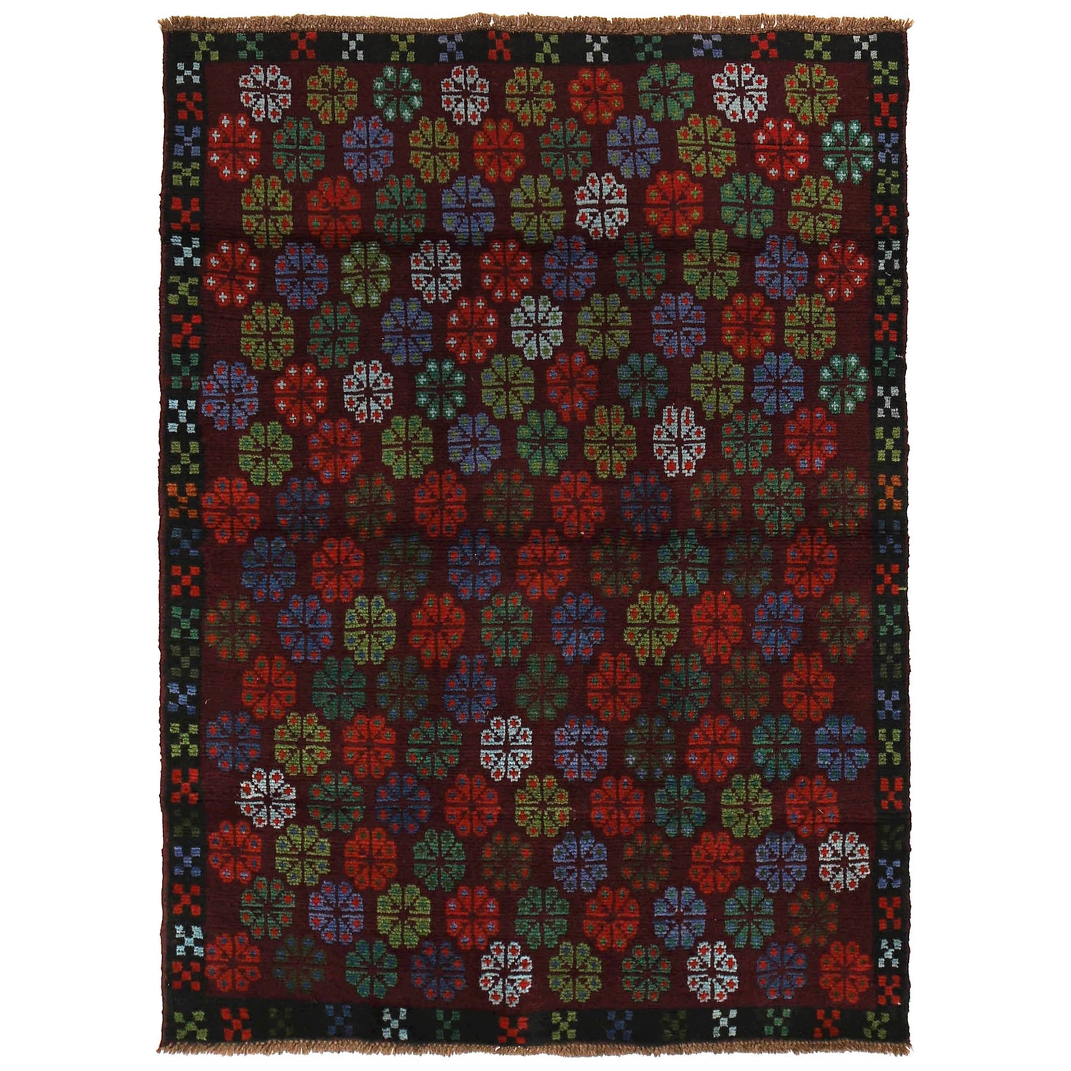 Baluchi Rug Handmade Dark Purple Floral 4x6 ft