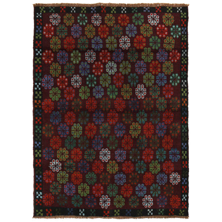 Baluchi Rug Handmade Dark Purple Floral 4x6 ft