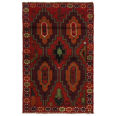 Baluchi Rug Handmade Red Floral 4x6 ft