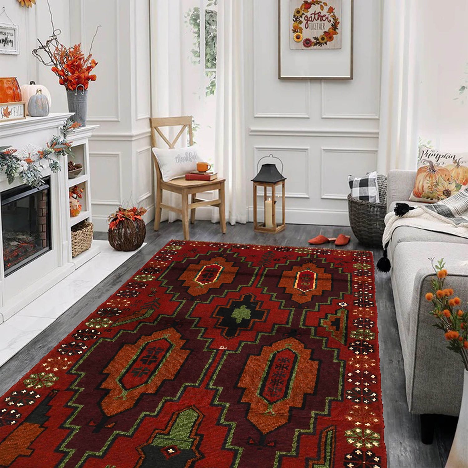 Baluchi Rug Handmade Red Floral 4x6 ft