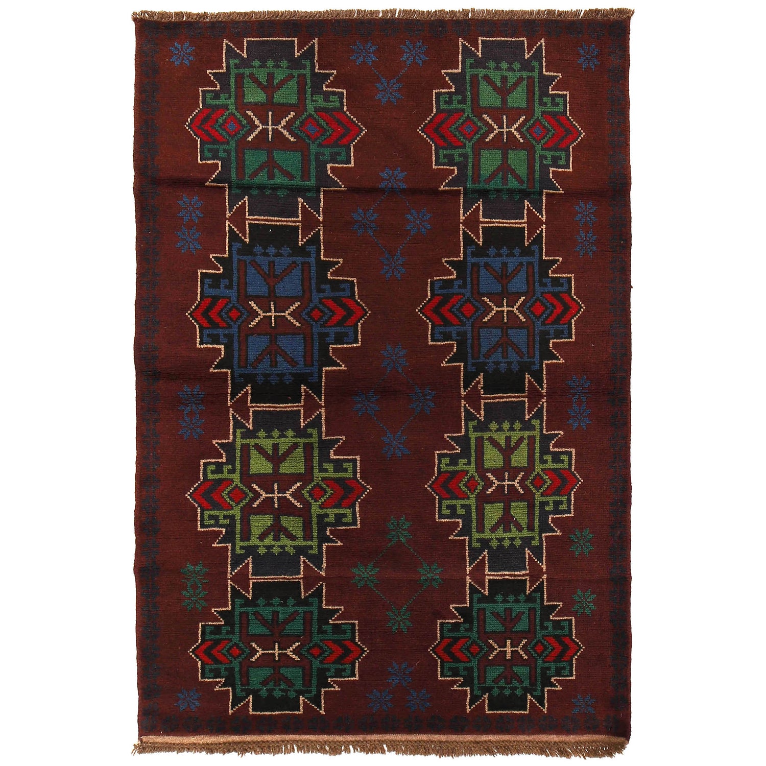Baluchi Rug Handmade Dark Purple Geometric 4x6 ft