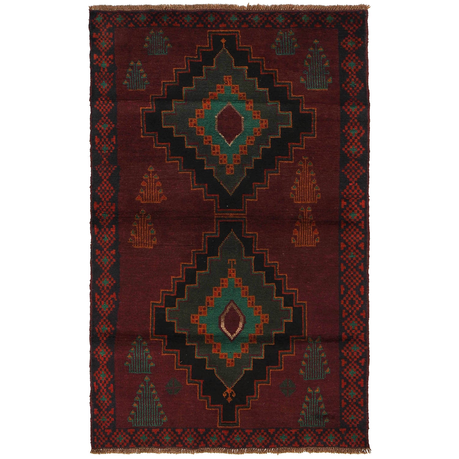 Baluchi Rug Handmade Dark Purple Geometric 4x6 ft