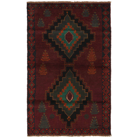Baluchi Rug Handmade Dark Purple Geometric 4x6 ft