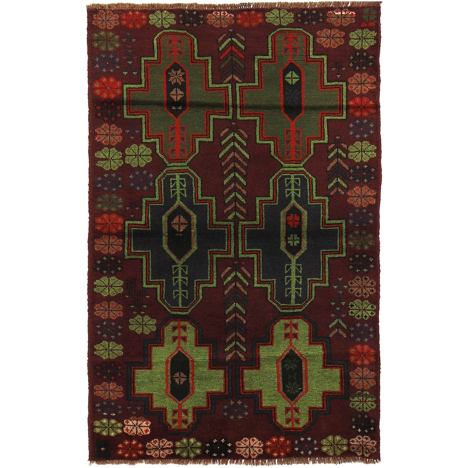 Baluchi Rug Handmade Dark Purple Geometric 4x6 ft
