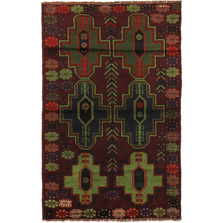 Baluchi Rug Handmade Dark Purple Geometric 4x6 ft