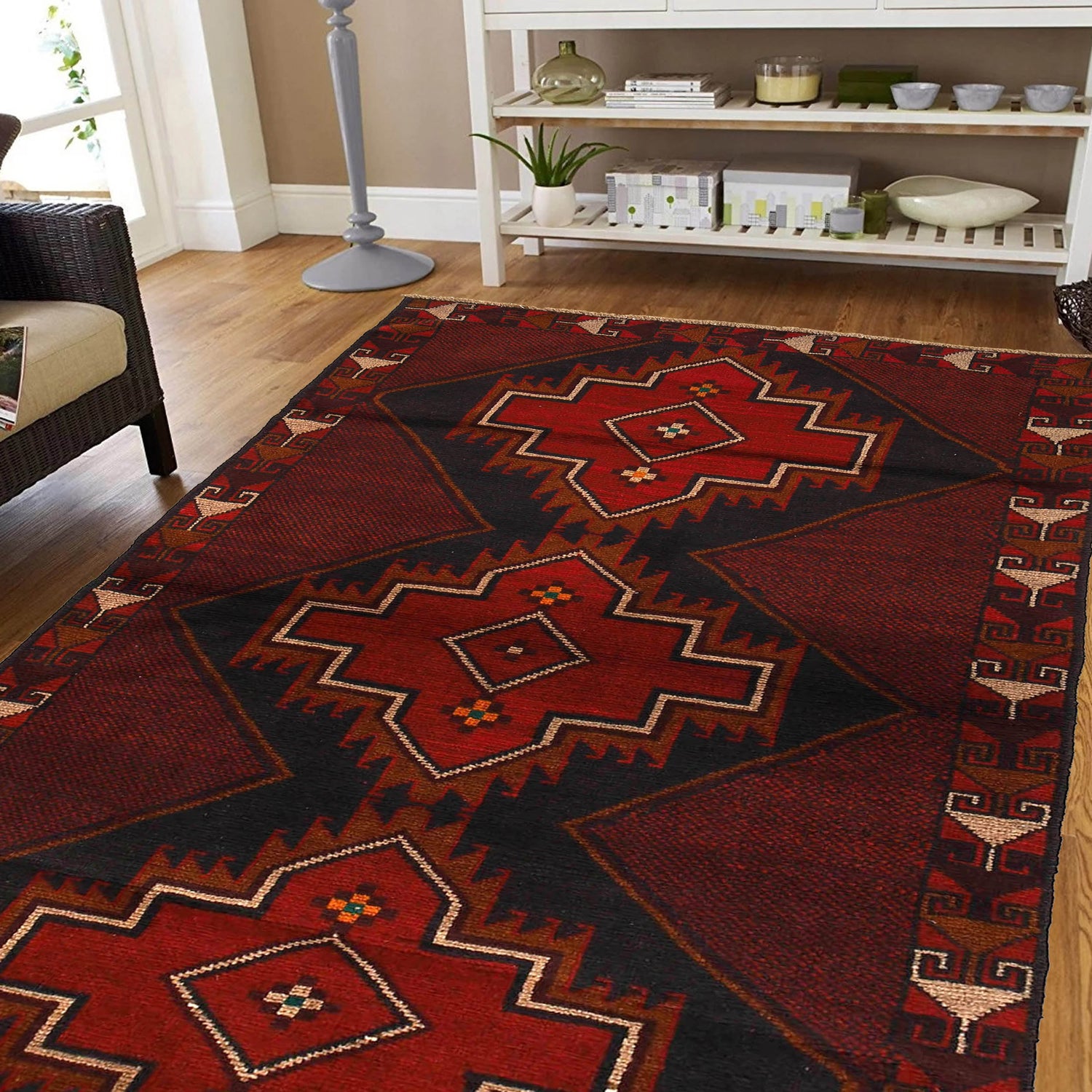 Baluchi Rug Handmade Red Geometric 4x6 ft
