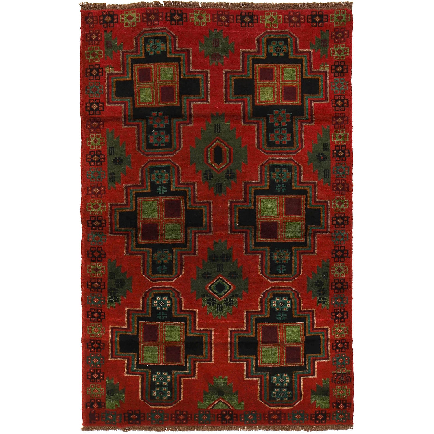 Baluchi Rug Handmade Red Geometric 4x6 ft