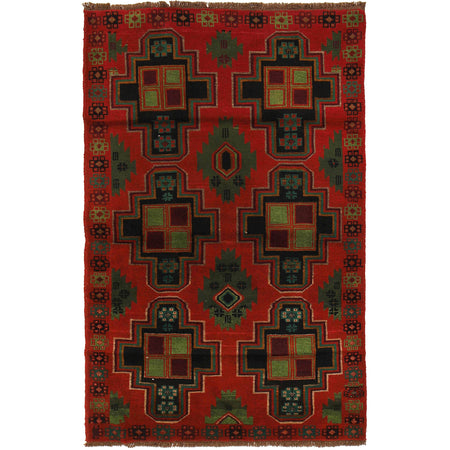 Baluchi Rug Handmade Red Geometric 4x6 ft