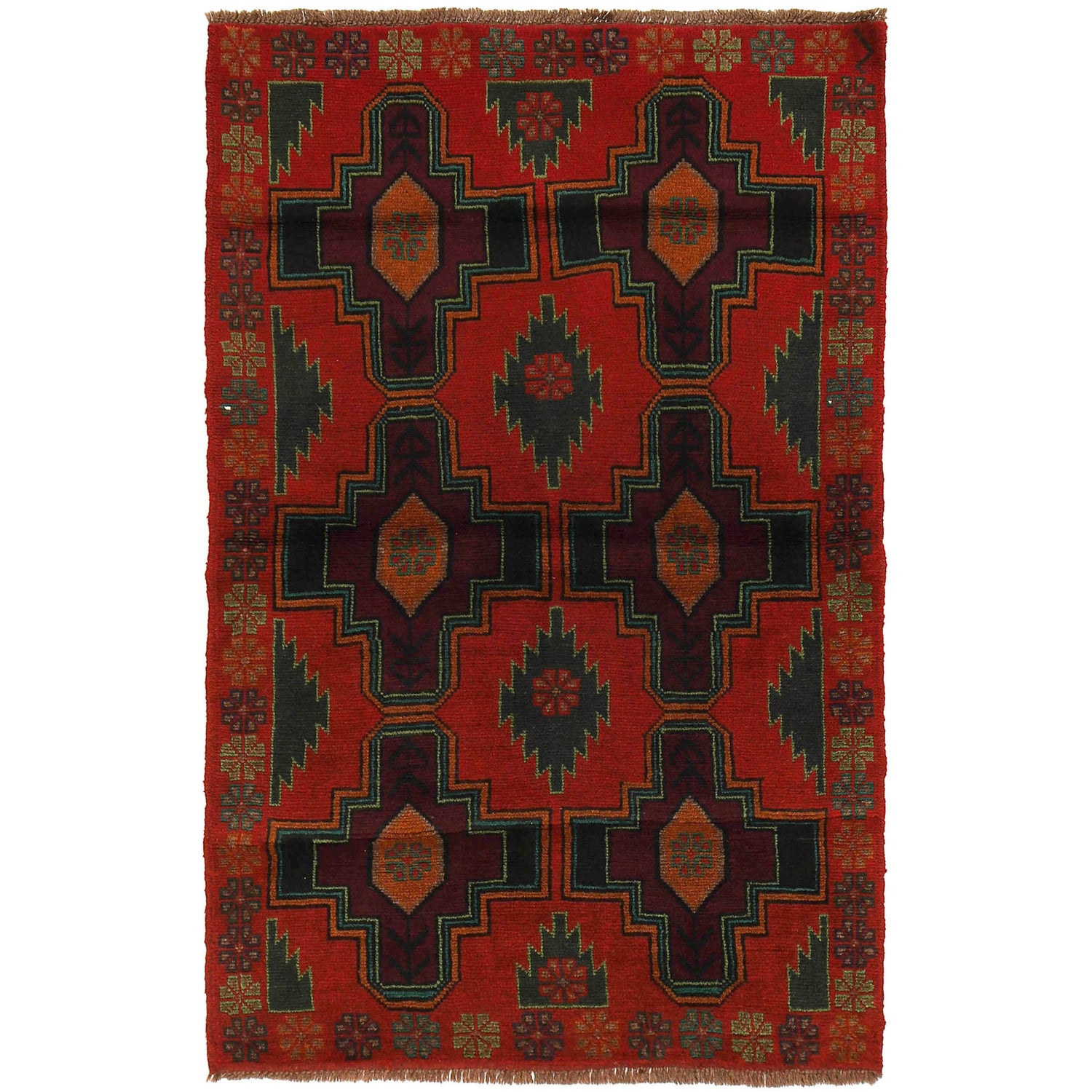 Baluchi Rug Handmade Red Geometric 4x6 ft