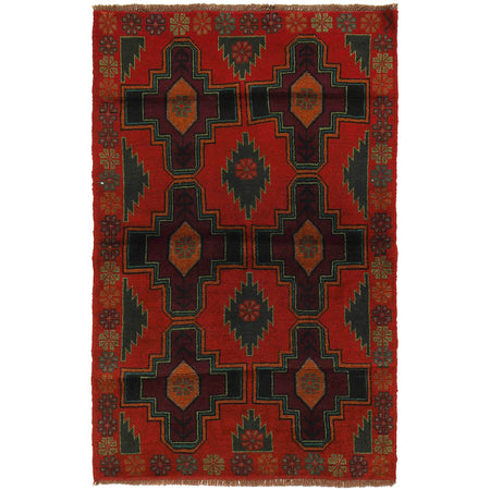 Baluchi Rug Handmade Red Geometric 4x6 ft