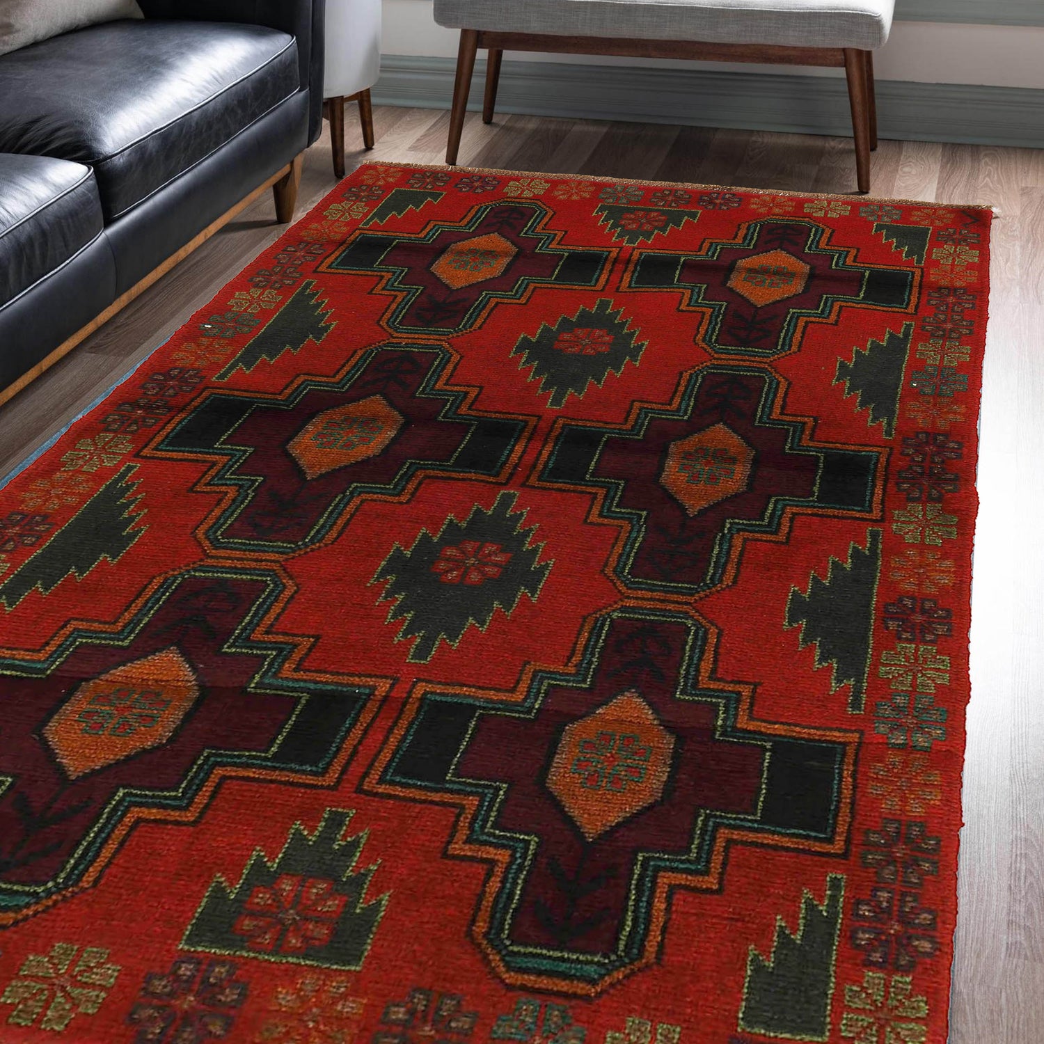 Baluchi Rug Handmade Red Geometric 4x6 ft