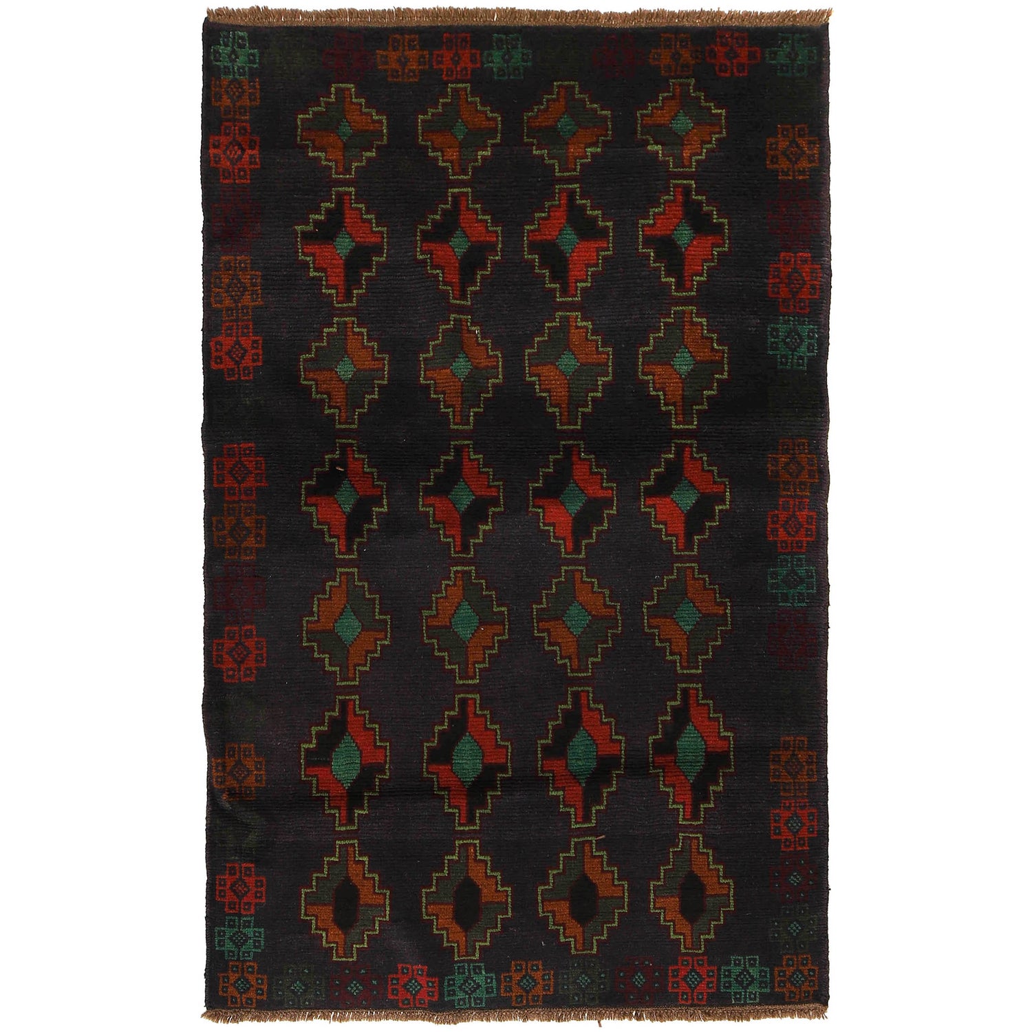 Baluchi Rug Handmade Dark Blue Geometric 4x6 ft