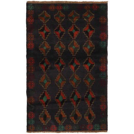 Baluchi Rug Handmade Dark Blue Geometric 4x6 ft