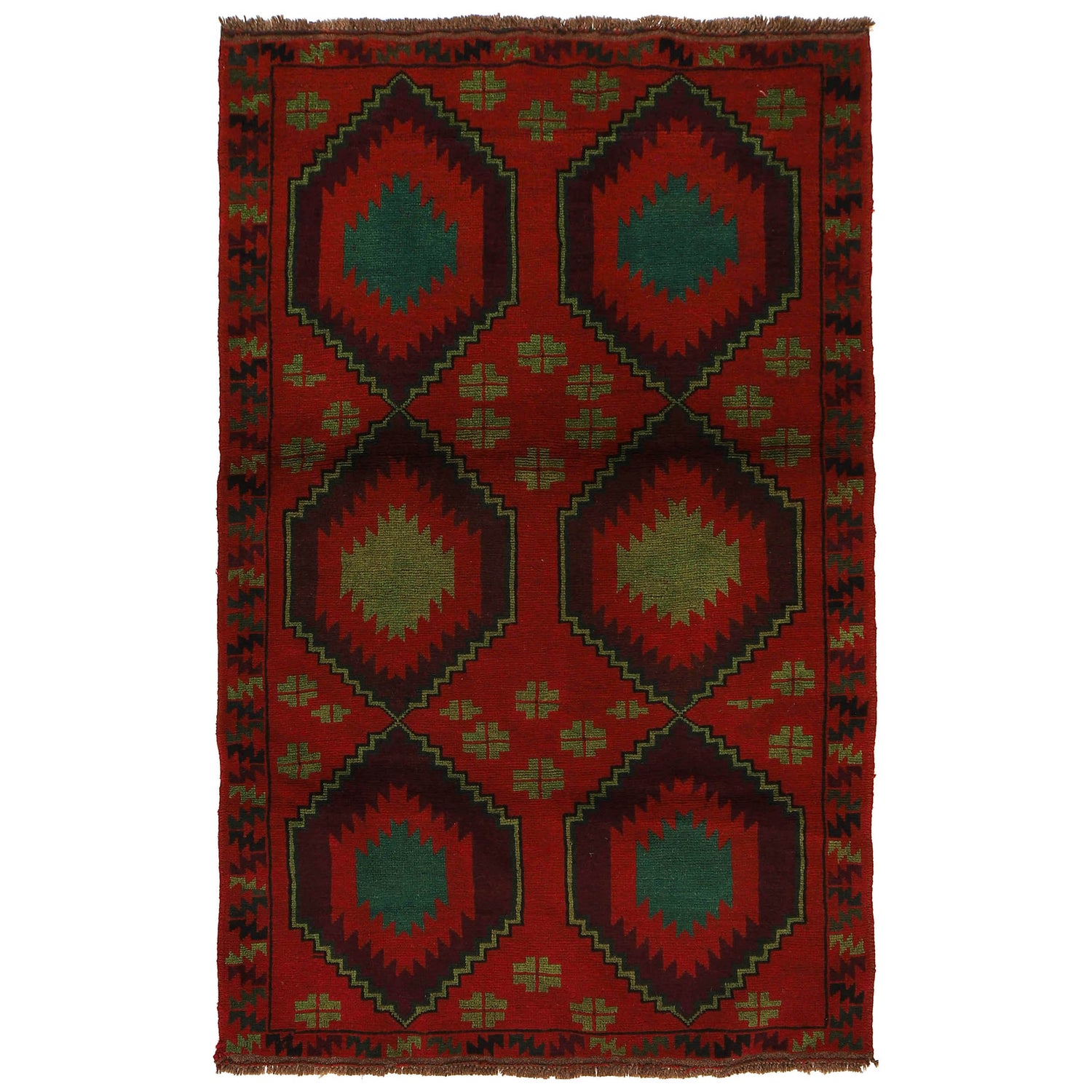 Baluchi Rug Handmade Red Geometric 4x6 ft