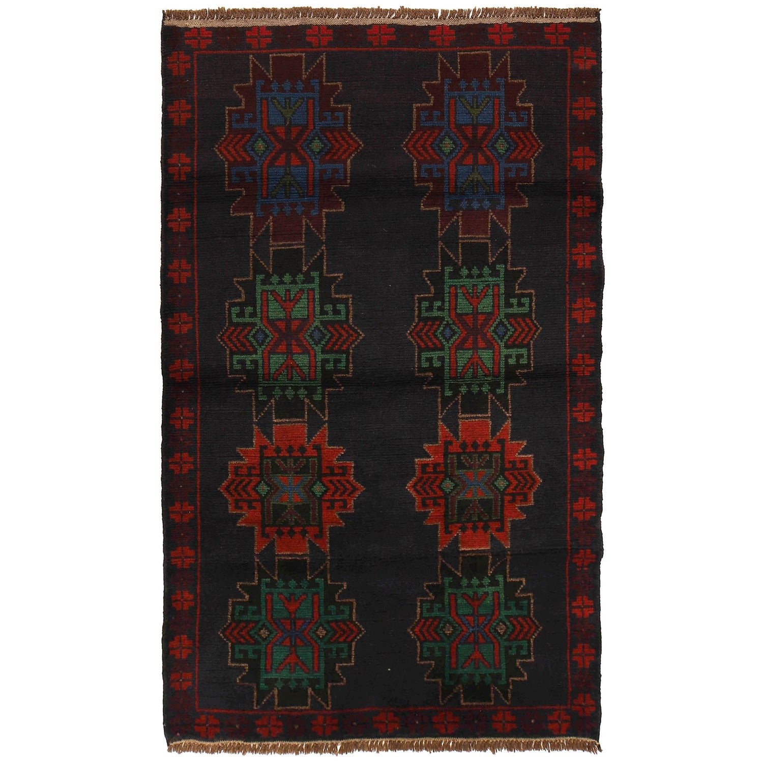 Baluchi Rug Handmade Dark Blue Geometric 4x6 ft