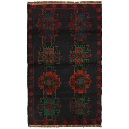 Baluchi Rug Handmade Dark Blue Geometric 4x6 ft