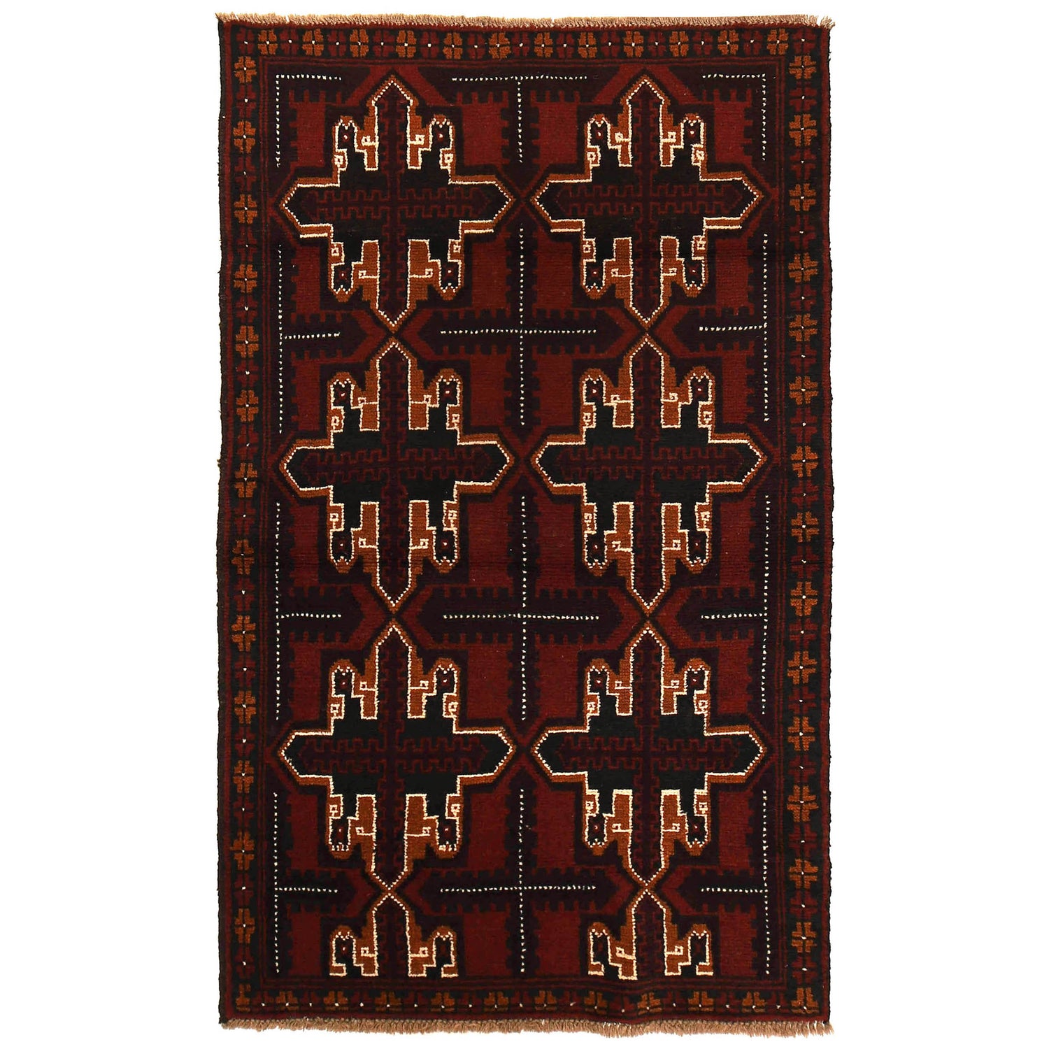 Baluchi Rug Handmade Red Geometric 4x6 ft