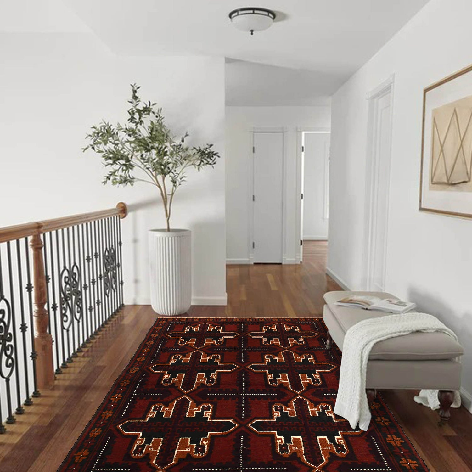 Baluchi Rug Handmade Red Geometric 4x6 ft