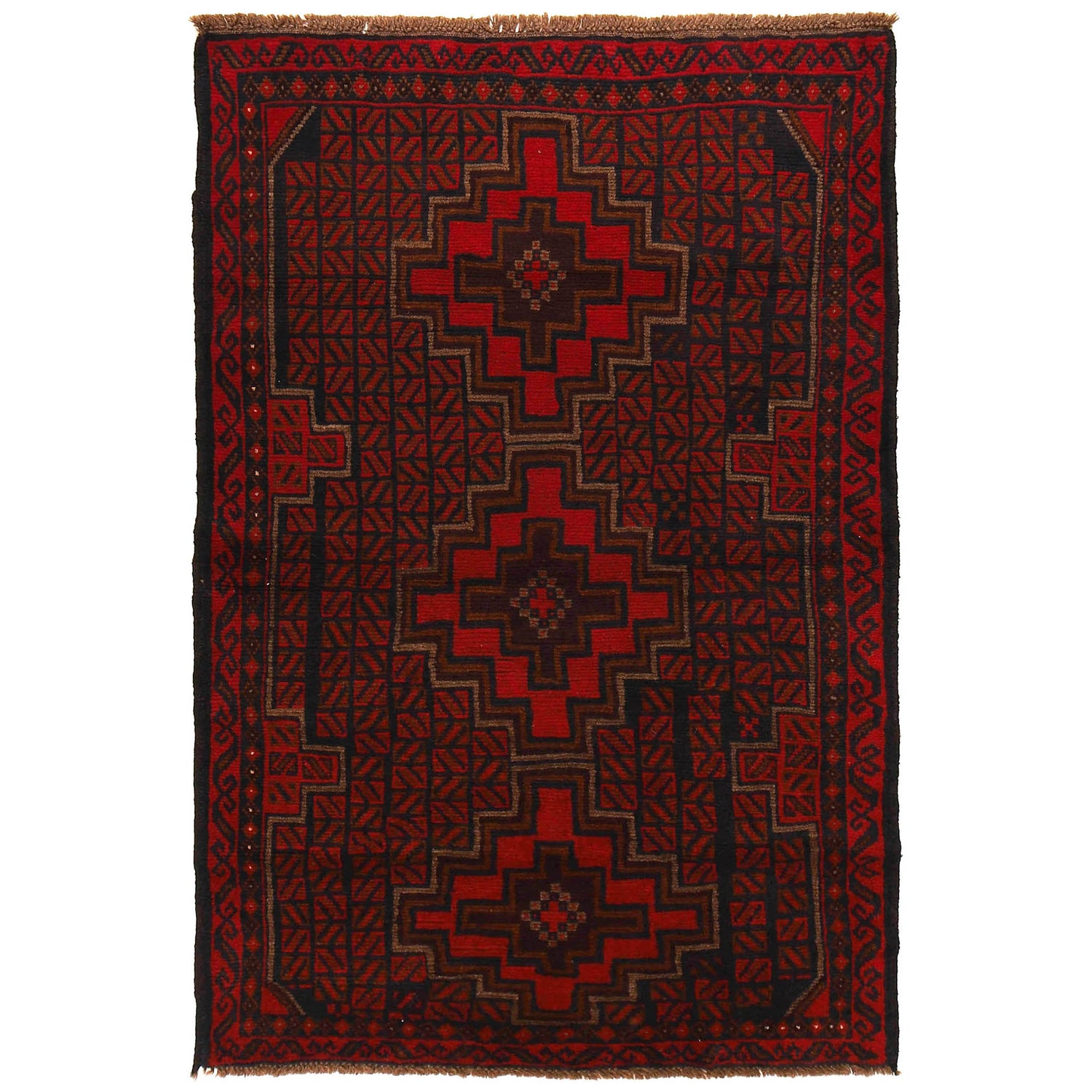 Baluchi Rug Handmade Red Geometric 4x6 ft
